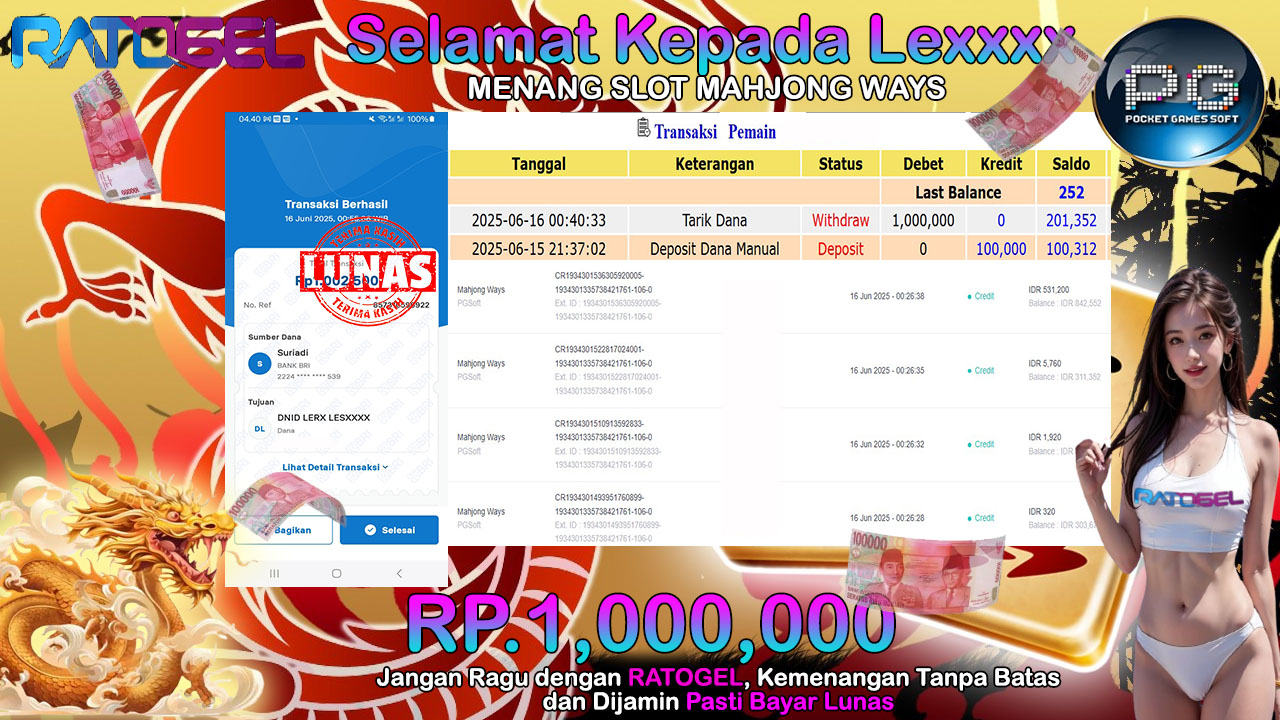 BUKTI JACKPOT SLOT MAHJONG WAYS TERPERCAYA DI INDONESIA TGL 16-06-2025