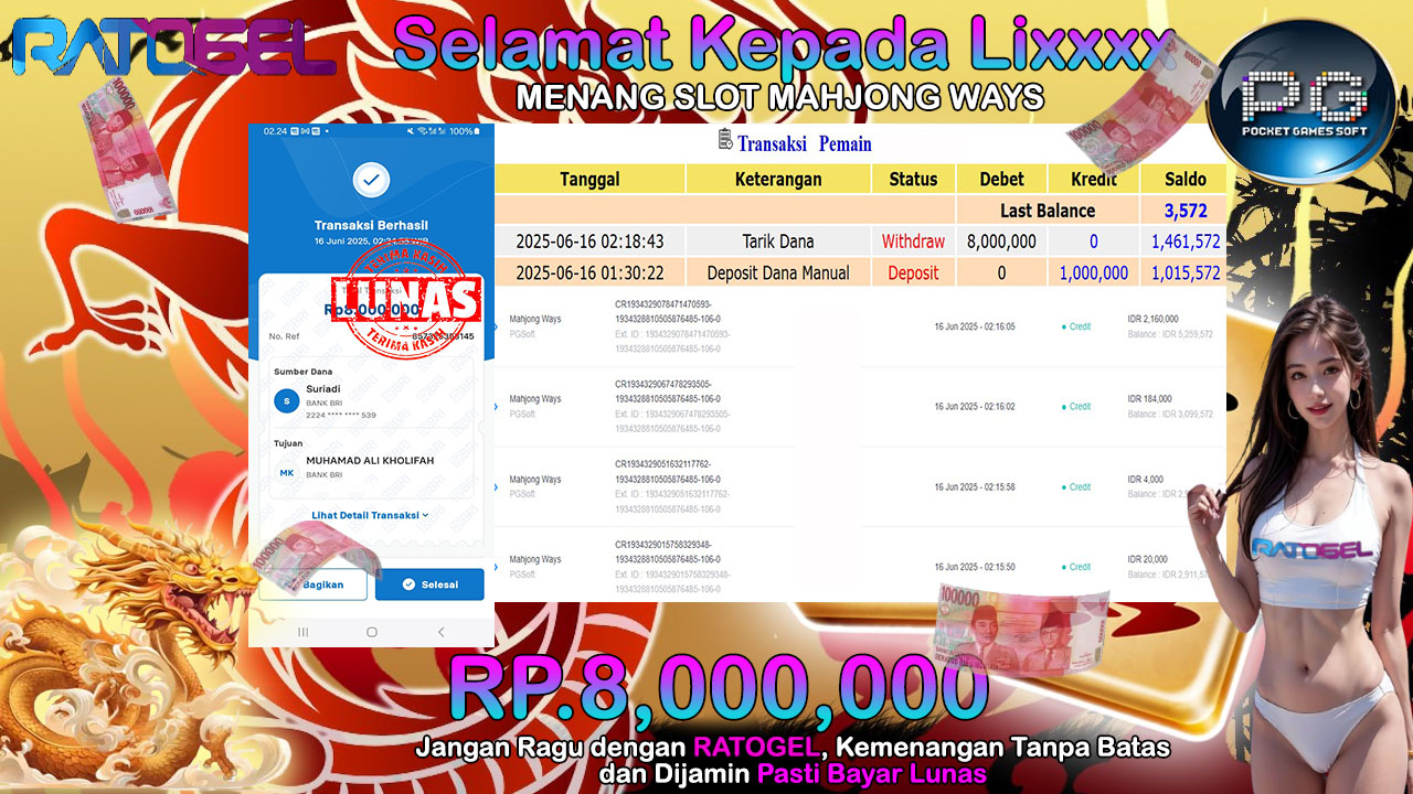 BUKTI JACKPOT SLOT MAHJONG WAYS TERPERCAYA DI INDONESIA TGL 16-06-2025